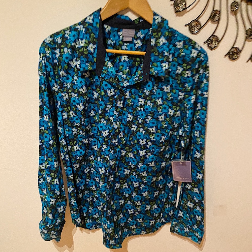 floral printed button down shirt.